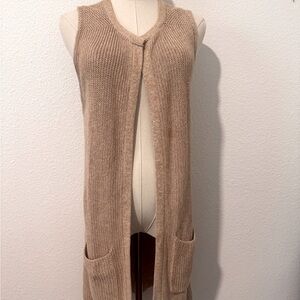 Lucky Brand Women's Tan Open-Front Long Sleeveless Cardigan Size XS